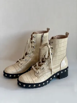 Schutz Crocodile Print Combat Boots