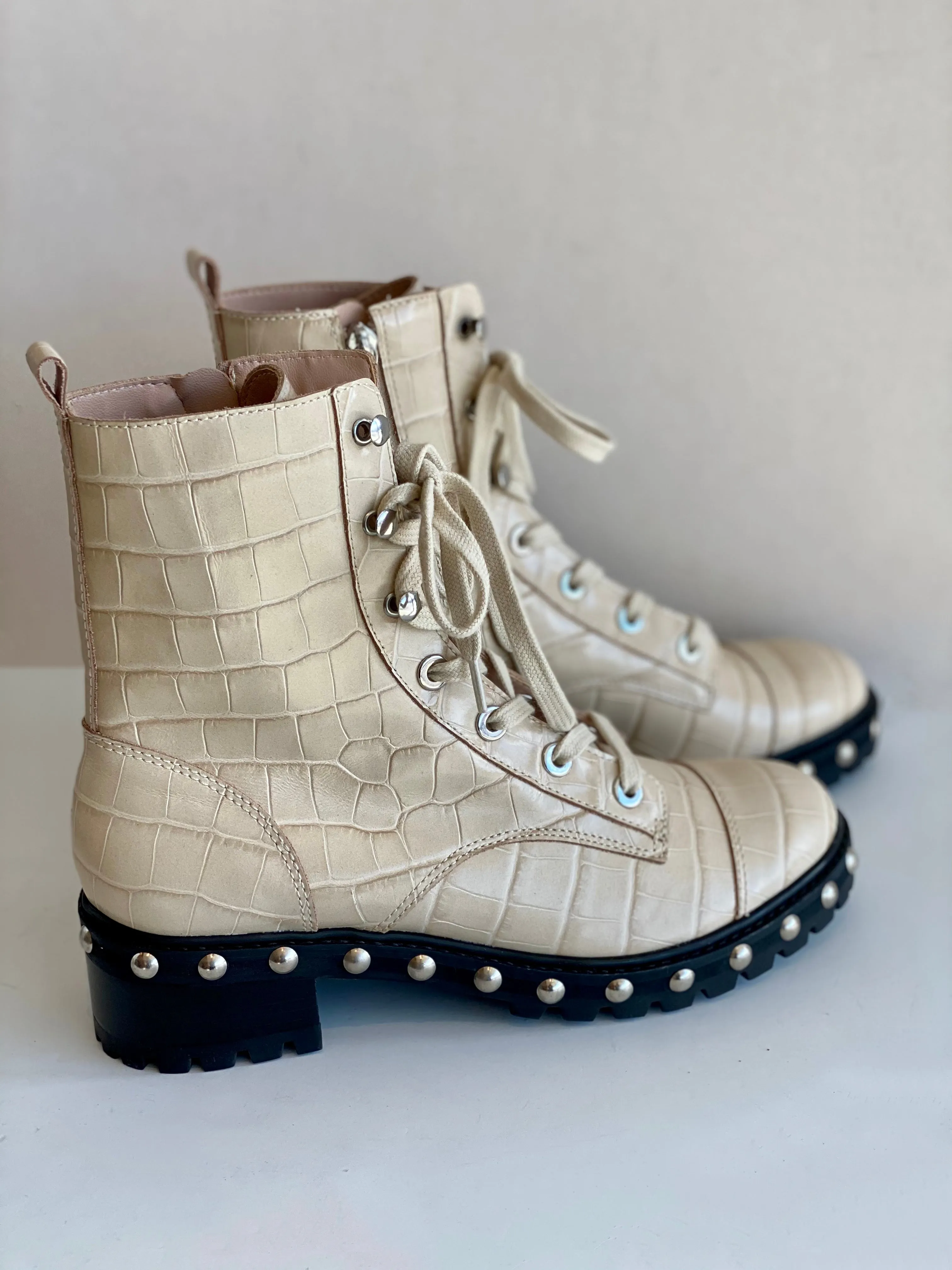 Schutz Crocodile Print Combat Boots