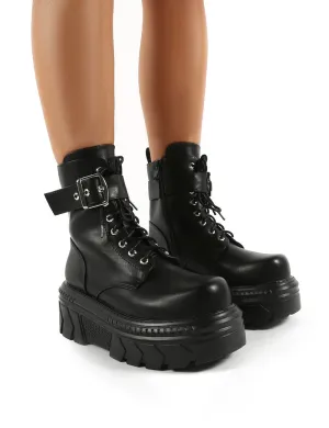 Sparrow Black Buckle Detail Exterme Chunky Platform Ankle Boots