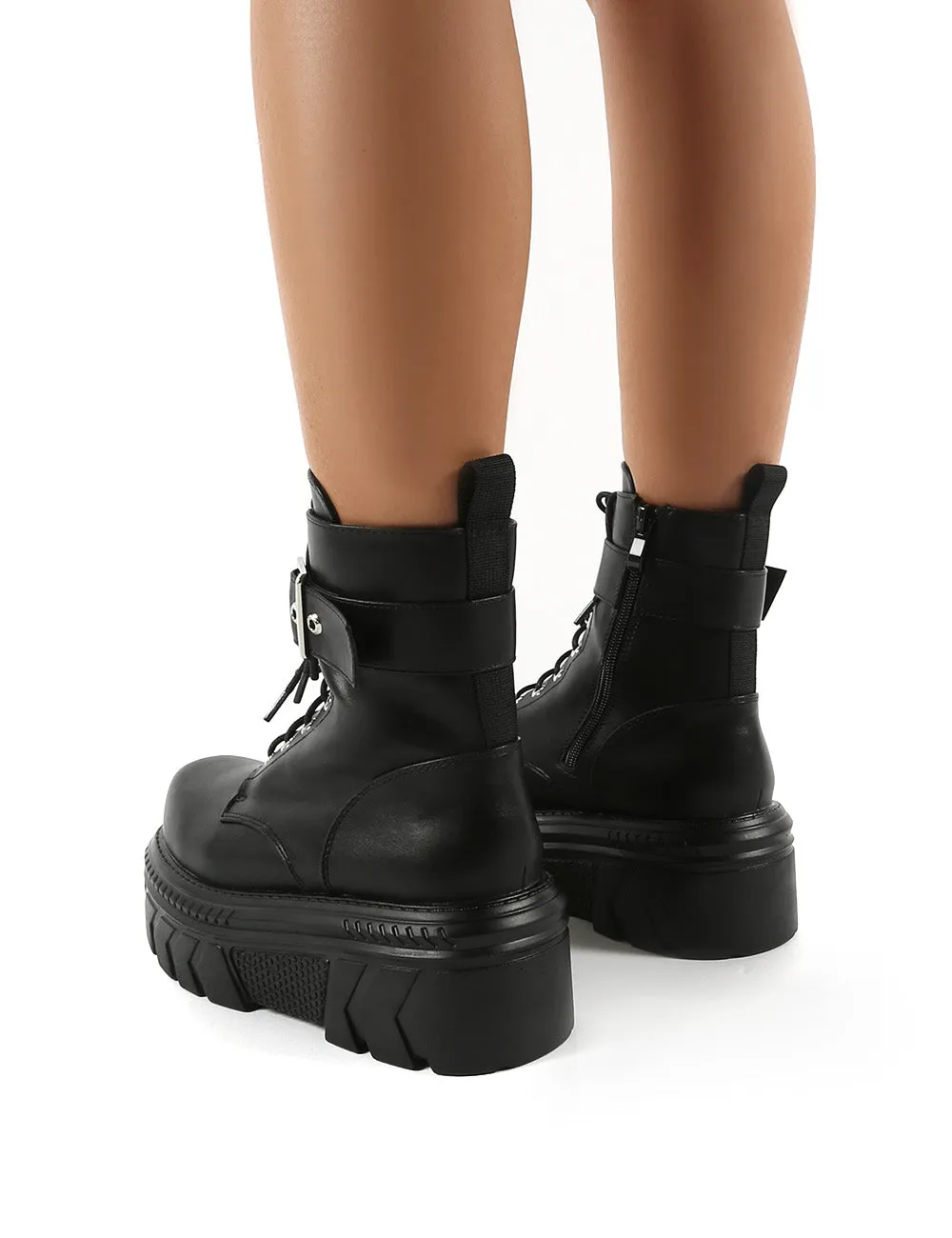 Sparrow Black Buckle Detail Exterme Chunky Platform Ankle Boots