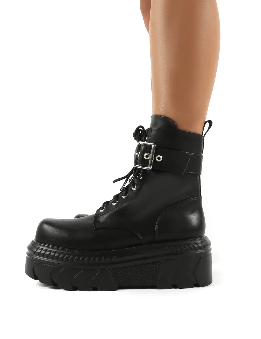 Sparrow Black Buckle Detail Exterme Chunky Platform Ankle Boots
