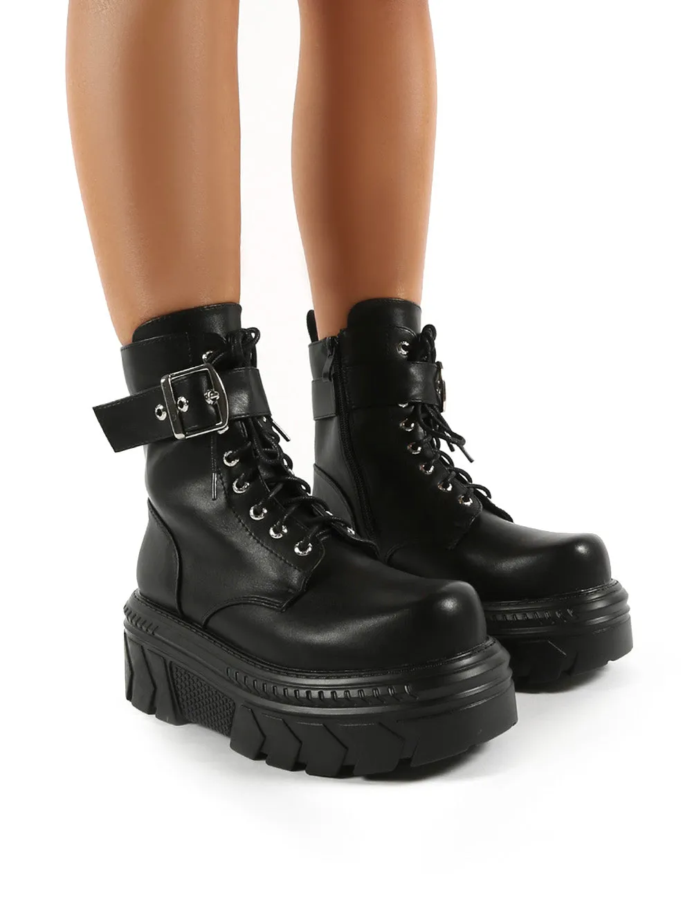 Sparrow Black Buckle Detail Exterme Chunky Platform Ankle Boots