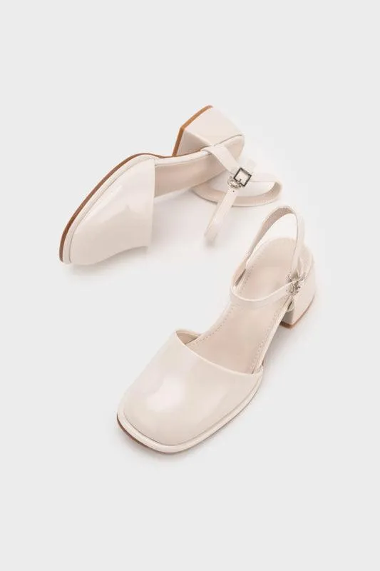 SQUARE TOE ANKLE STRAP CHUNKY HEEL PUMP