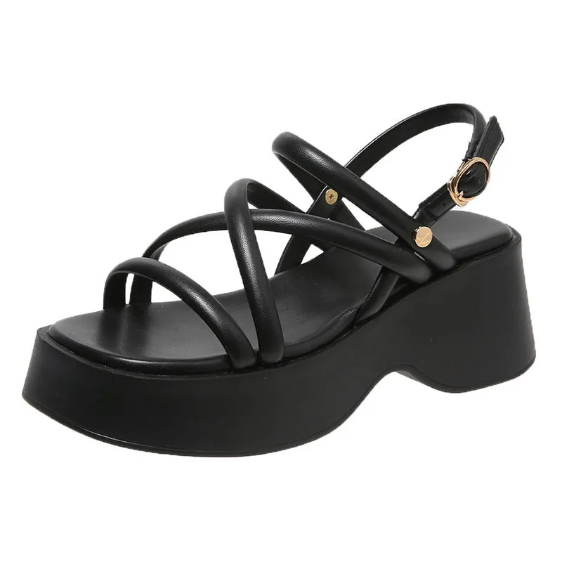Toleet Velcro Cross Strap Platform Sandals