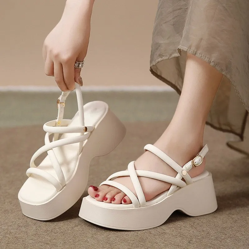 Toleet Velcro Cross Strap Platform Sandals