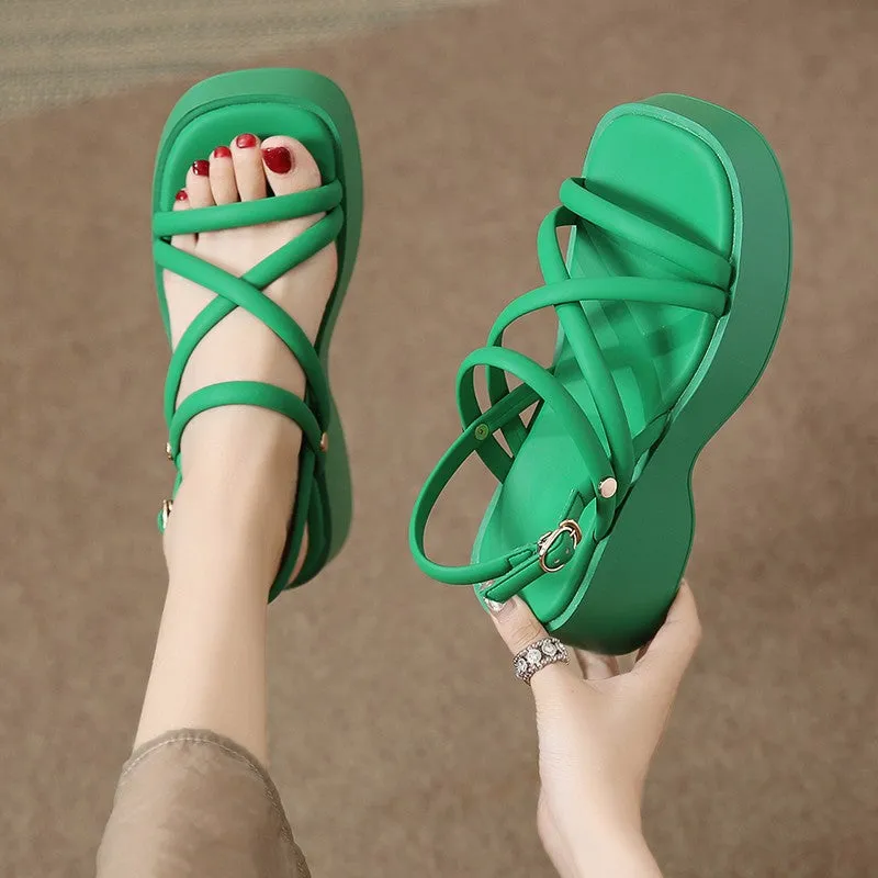 Toleet Velcro Cross Strap Platform Sandals