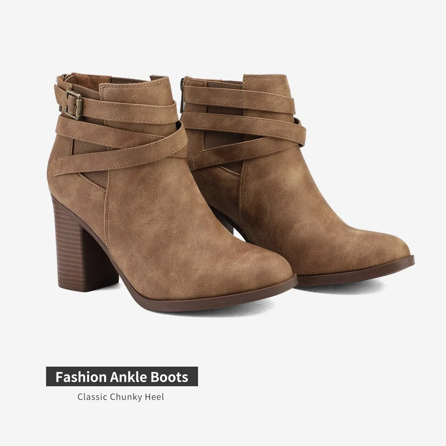 Women'S Chunky High Heel Ankle Boots Close Toe Fall Heeled Booties Shoes