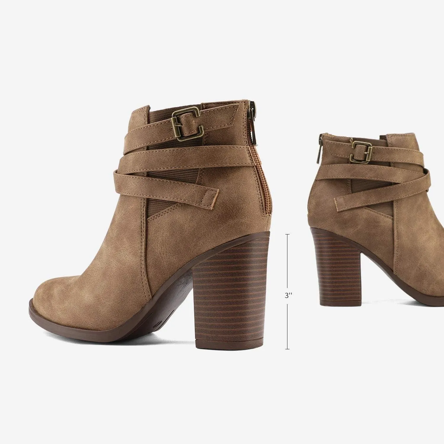 Women'S Chunky High Heel Ankle Boots Close Toe Fall Heeled Booties Shoes